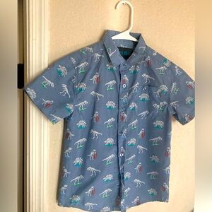 Boys Skateboarding Dino Button-Down Shirt - Blue Neptune Size 7:8